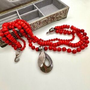 SIMON SEBBAG Red Coral Sterling Silver Necklace